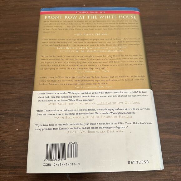 Front Row At The White House Book Hardcover Helen Thomas Signed Autographed 1999 - Picture 3 of 4